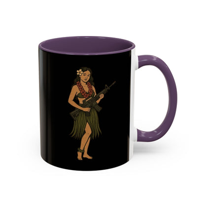 Hula Girl Packin' Heat Black Accent Mug by theGreenDragonTavern.shop