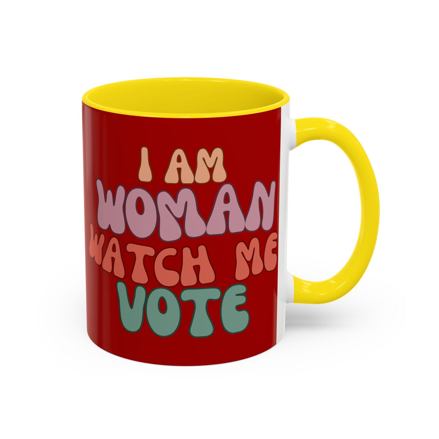 I Am Woman Watch Me Vote Red Accent Mug by theGreenDragonTavern.shop