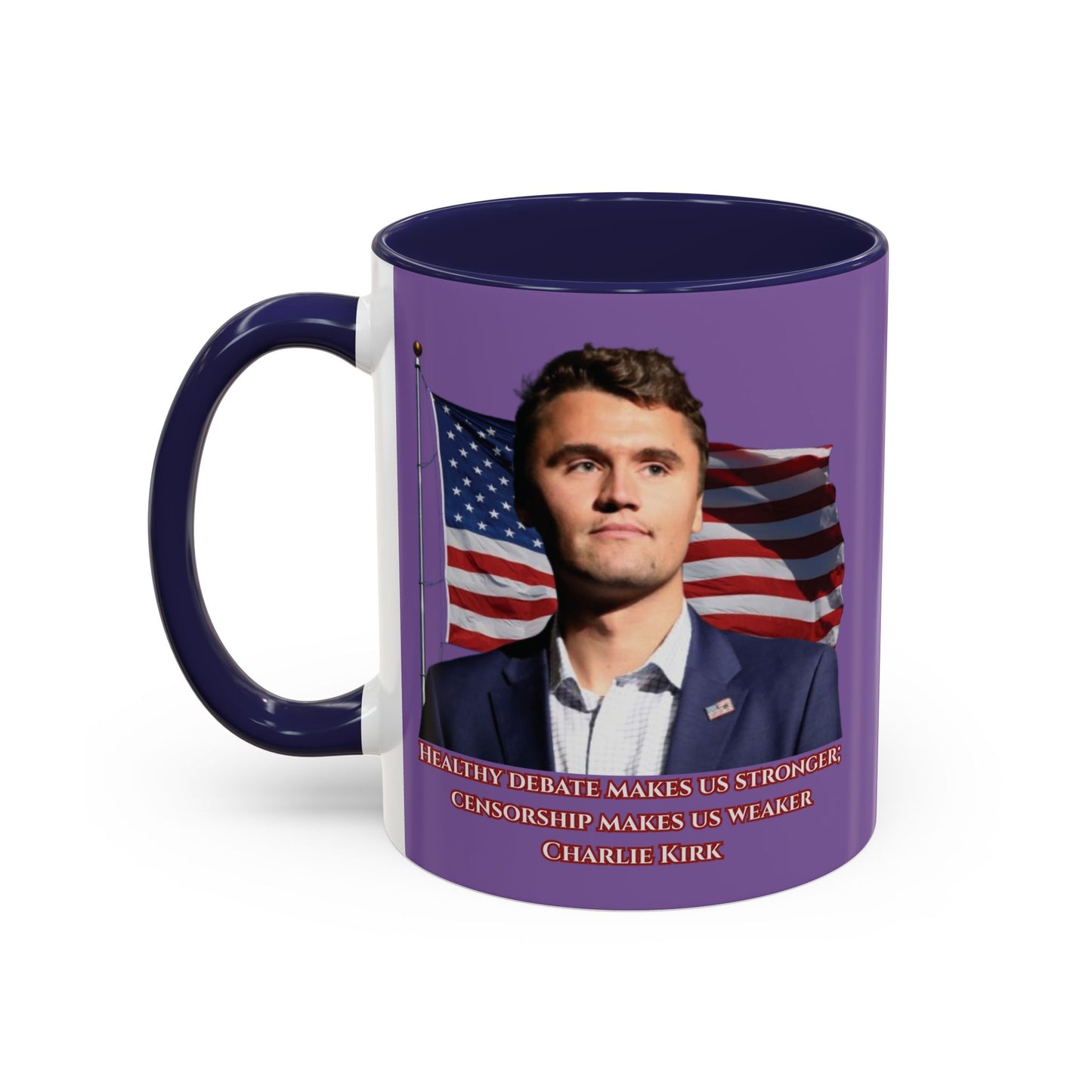Charlie Kirk, Healthy Debate Light Purple Accent Mug by theGreenDragonTavern.shop