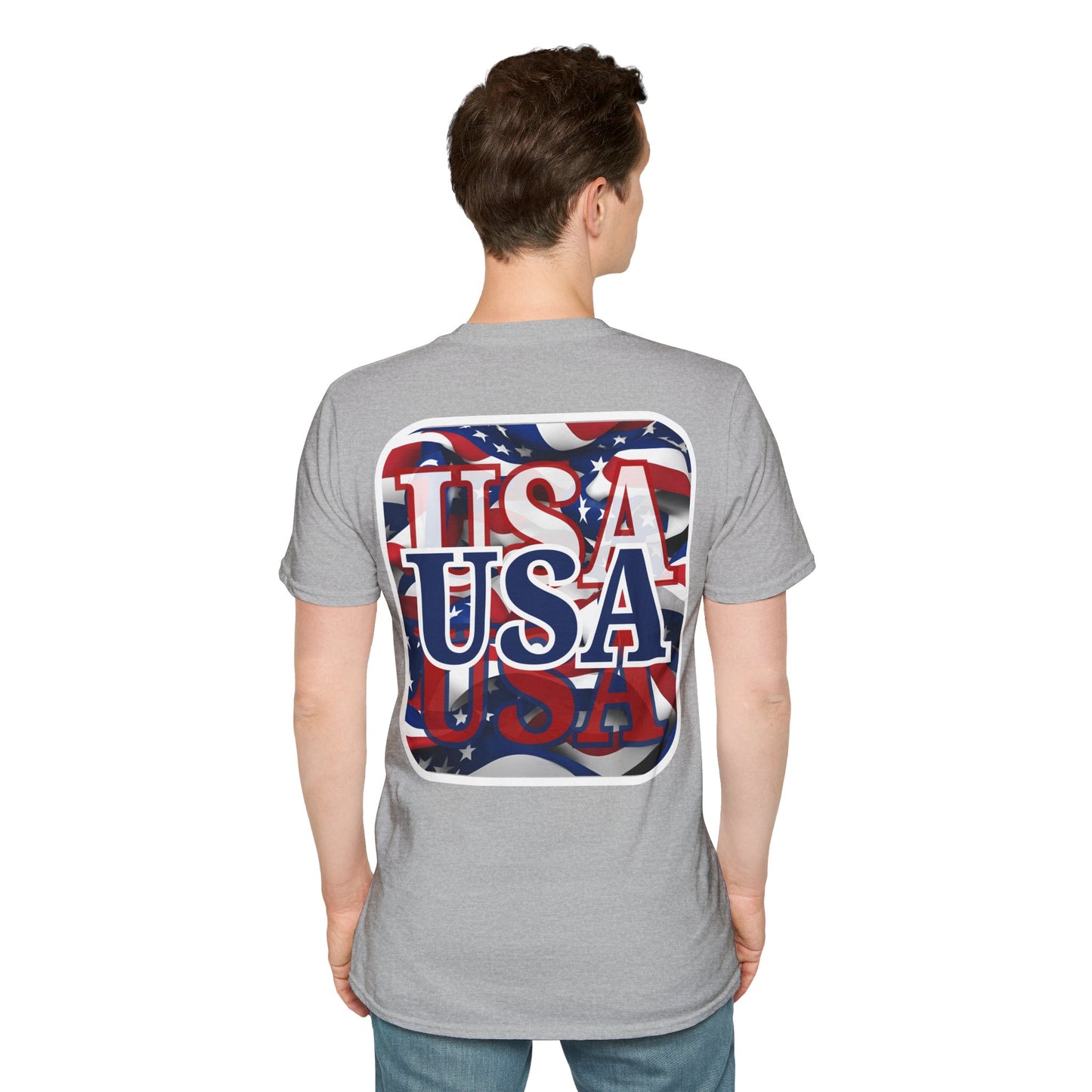 2-sided, Red White and BLUE USA Patriot Light colors Unisex T-Shirt by theGreenDragonTavern.shop