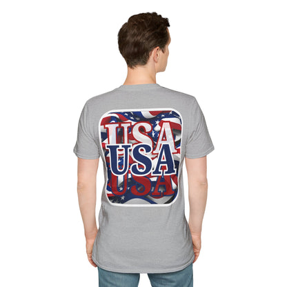 2-sided, Red White and BLUE USA Patriot Light colors Unisex T-Shirt by theGreenDragonTavern.shop