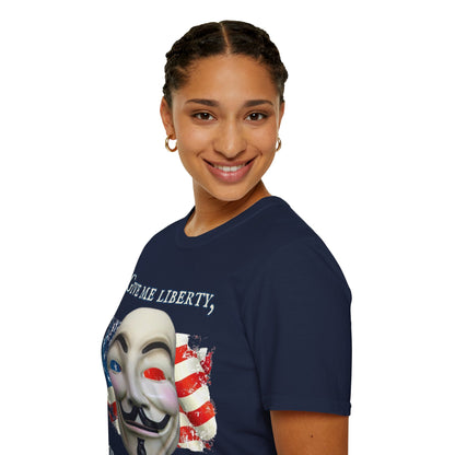 Vendetta, "Give me liberty, or give me death!" Dark colors Unisex T-Shirt by theGreenDragonTavern.shop