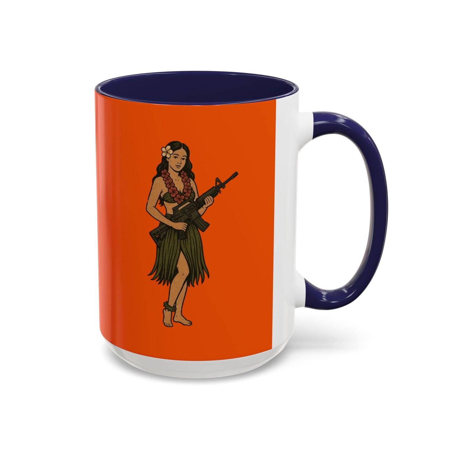 Hula Girl Packin' Heat Orange Accent Mug by theGreenDragonTavern.shop