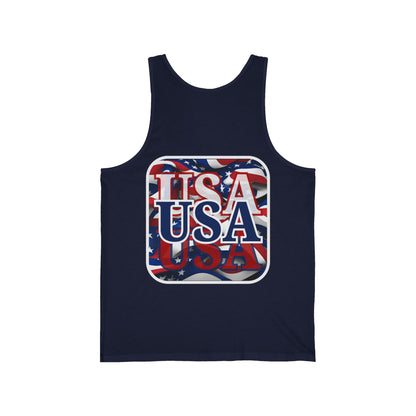 2-sided, Red White and BLUE USA Patriot Unisex Jersey Tank Top by theGreenDragonTavern.shop
