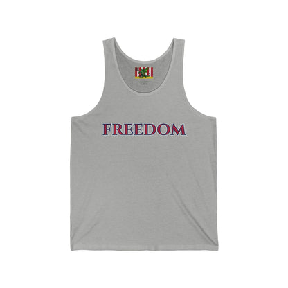 Freedom, Red font Unisex Jersey Tank Top by theGreenDragonTavern.shop