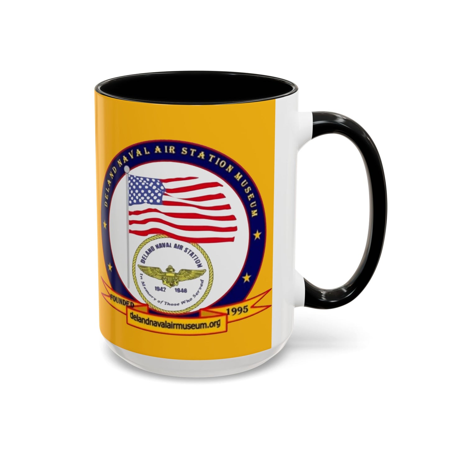DeLand Naval Air Station Museum Yellow Accent Mug by theGreenDragonTavern.shop