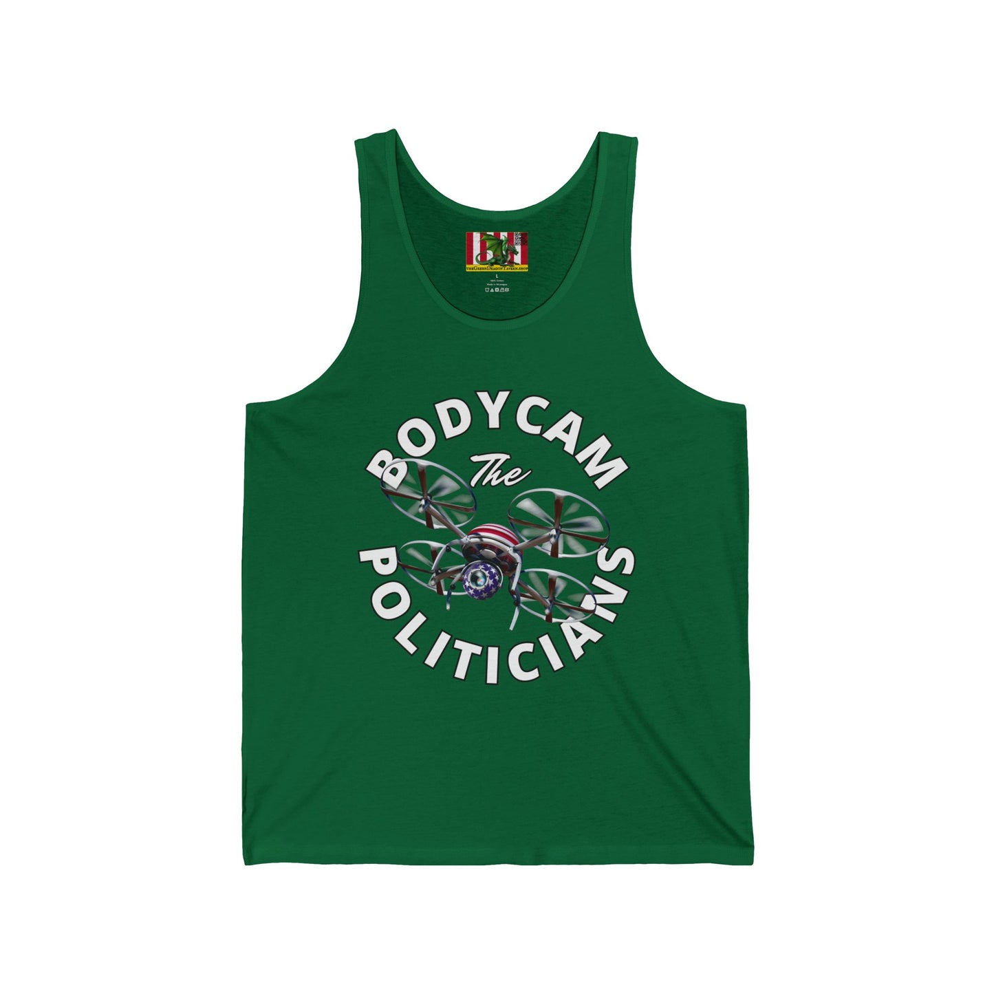 Bodycam the Politicians Drone Unisex Jersey Tank Top by theGreenDragonTavern.shop