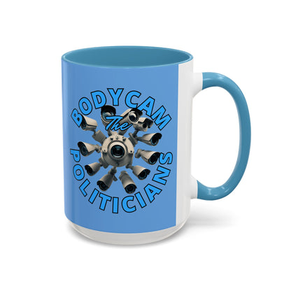 Bodycam the Politicians Cameras Blue Accent Mug by theGreenDragonTavern.shop