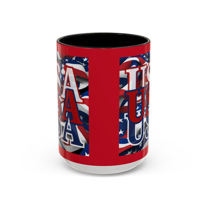 USA Red font Center Patriot Red Accent Mug by theGreenDragonTavern.shop