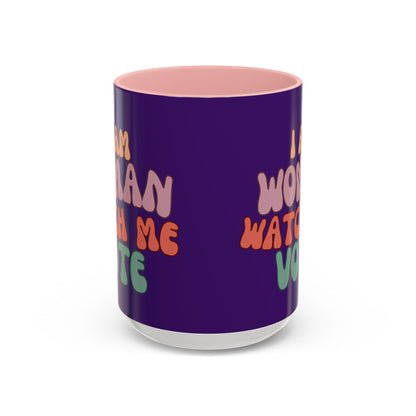 I Am Woman Watch Me Vote Dark Purple Accent Mug by theGreenDragonTavern.shop