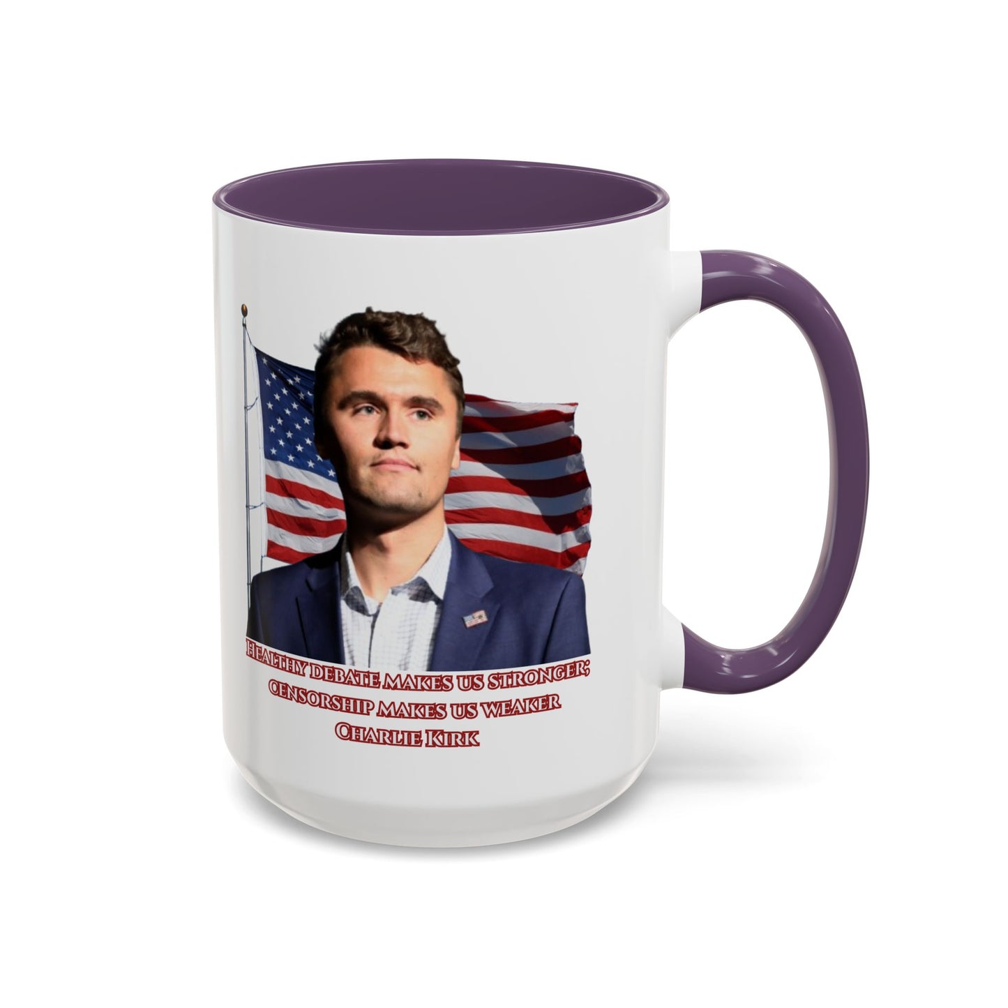 Charlie Kirk, Healthy Debate White Accent Mug by theGreenDragonTavern.shop