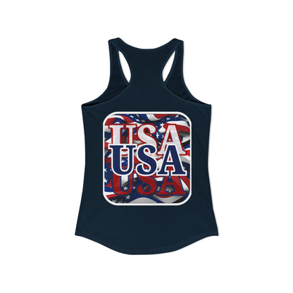 2-sided, Red White and BLUE USA Patriot Women's Racerback Tank Top by theGreenDragonTavern.shop