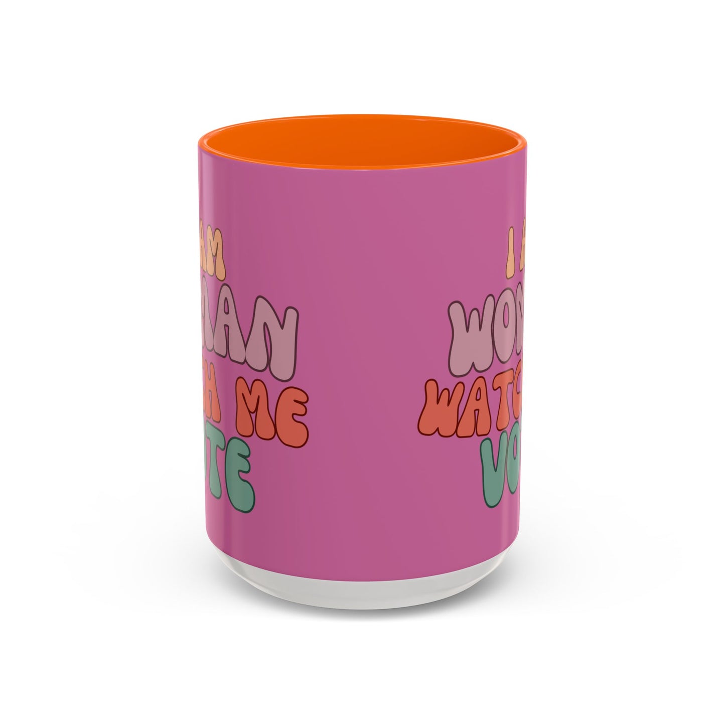 I Am Woman Watch Me Vote Pink Accent Mug by theGreenDragonTavern.shop