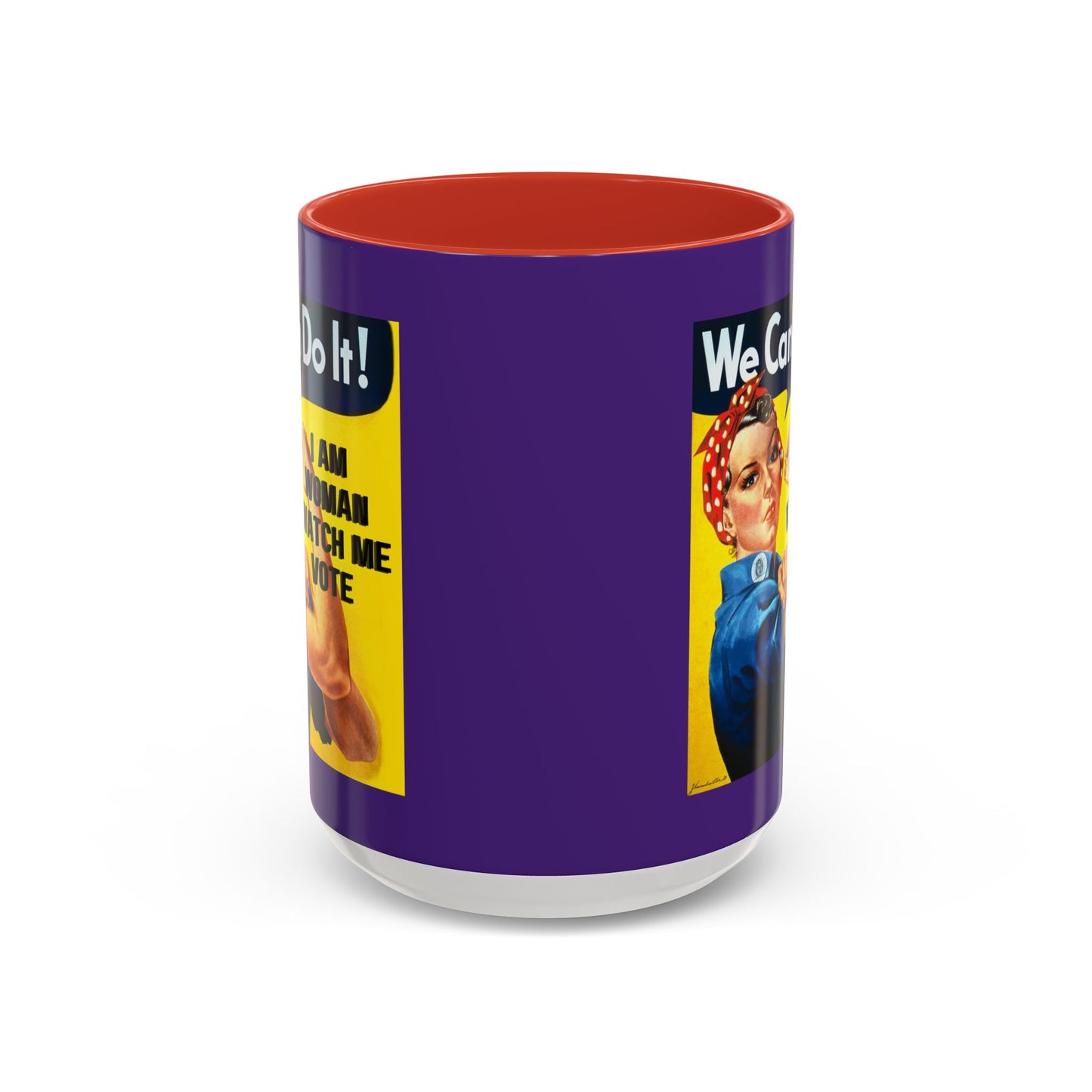 I Am Woman Watch Me Vote Rosie Dark Purple Accent Mug by theGreenDragonTavern.shop