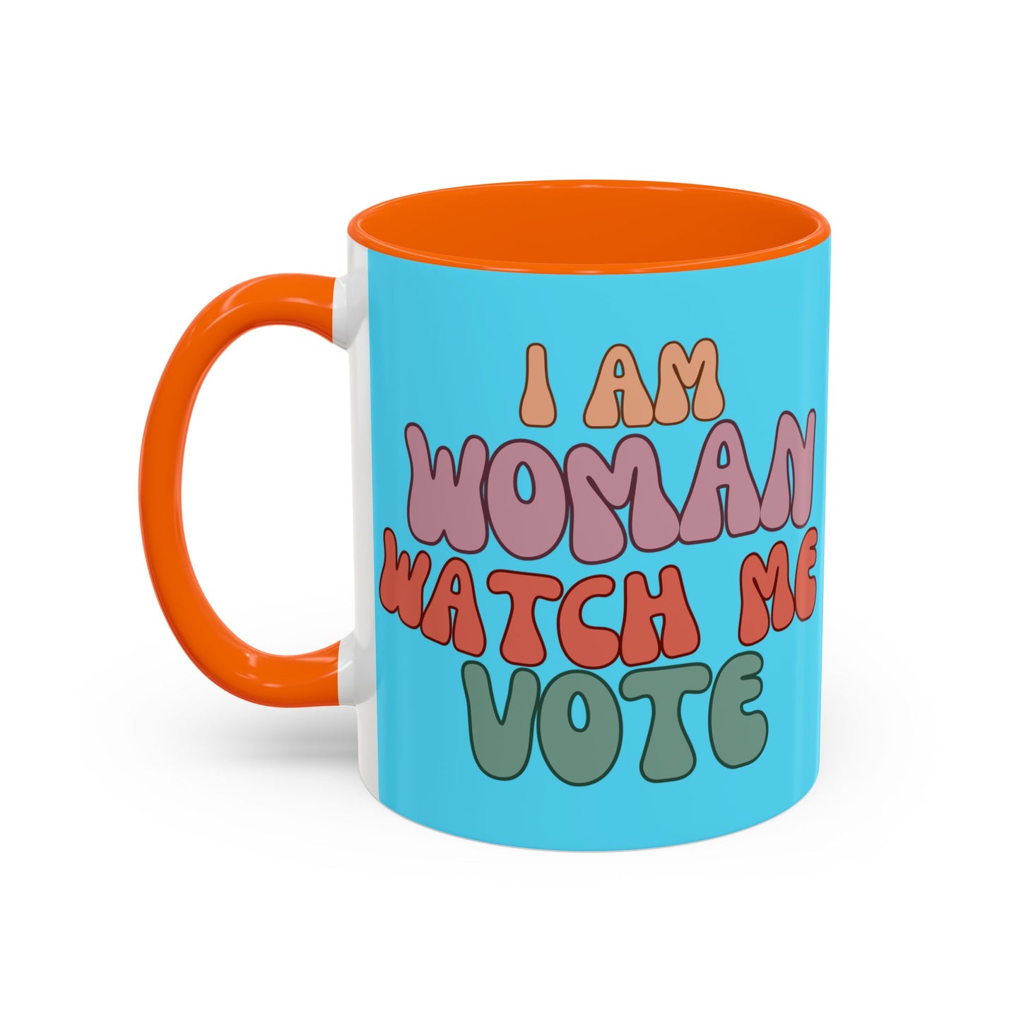 I Am Woman Watch Me Vote Light Blue Accent Mug by theGreenDragonTavern.shop