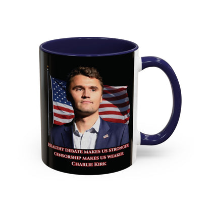 Charlie Kirk, Healthy Debate Black Accent Mug by theGreenDragonTavern.shop