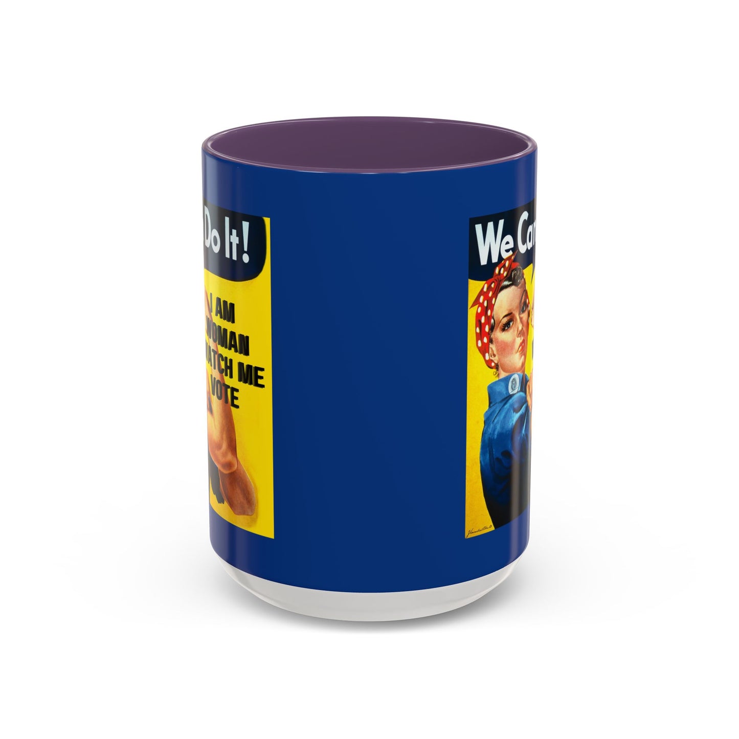 I Am Woman Watch Me Vote Rosie Dark Blue Accent Mug by theGreenDragonTavern.shop