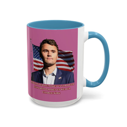 Charlie Kirk, Healthy Debate Pink Accent Mug by theGreenDragonTavern.shop