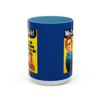 I Am Woman Watch Me Vote Rosie Dark Blue Accent Mug by theGreenDragonTavern.shop