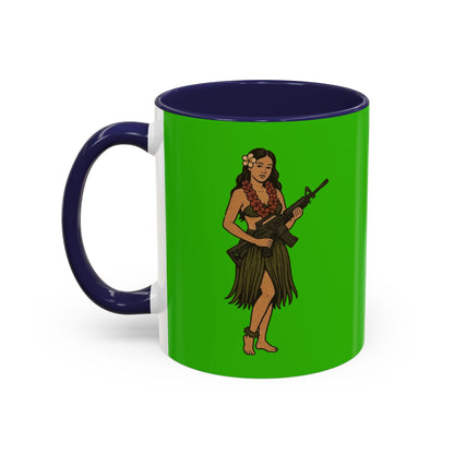 Hula Girl Packin' Heat Light Green Accent Mug by theGreenDragonTavern.shop
