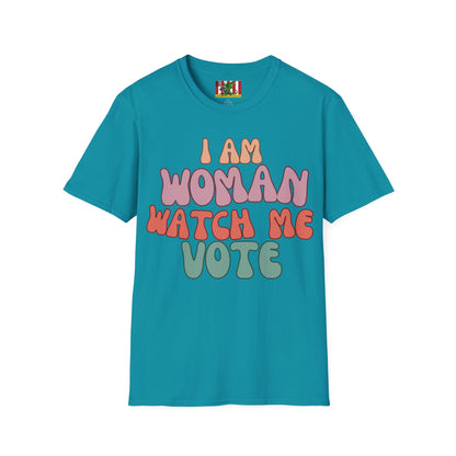 I Am Woman Watch Me Vote Dark colors Unisex T-Shirt by theGreenDragonTavern.shop