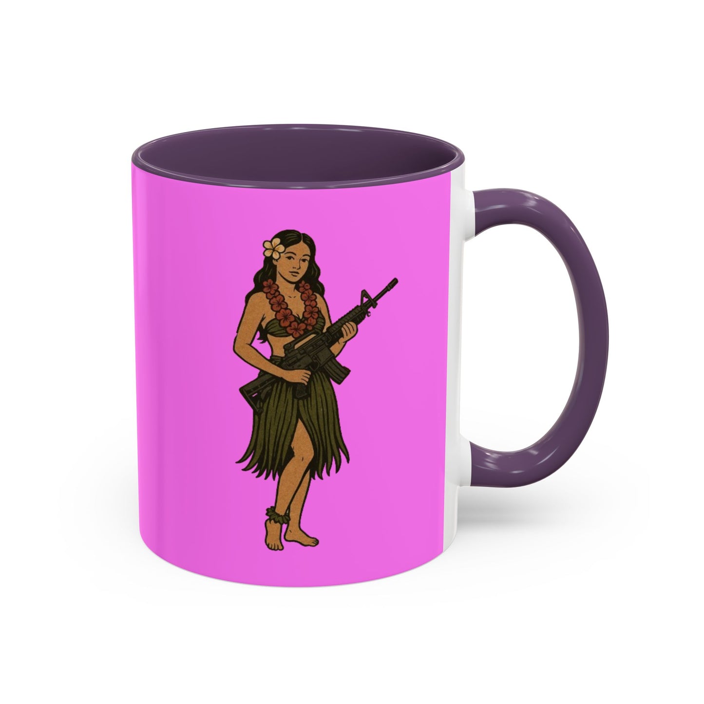 Hula Girl Packin' Heat Pink Accent Mug by theGreenDragonTavern.shop