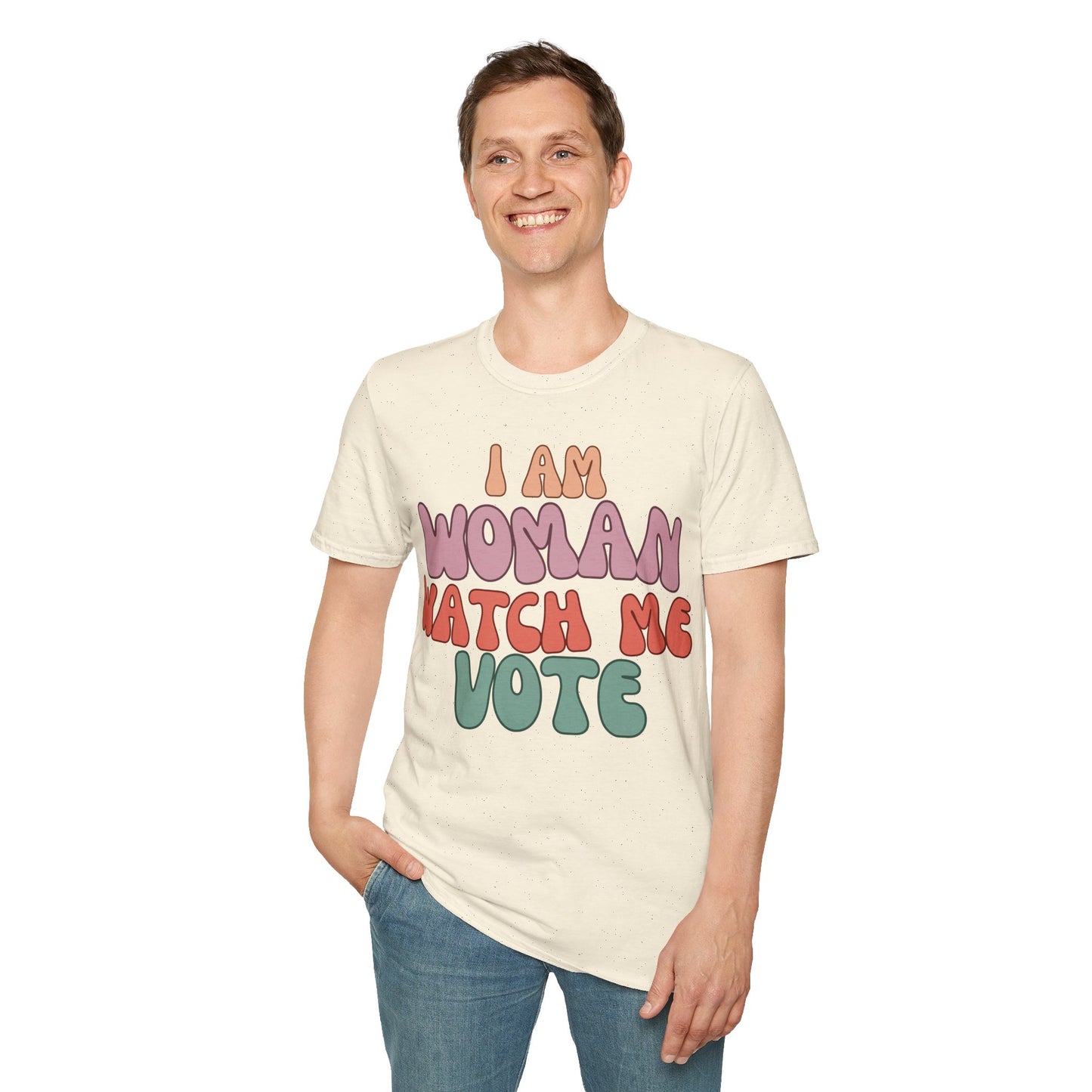 2-sided I Am Woman Watch Me Vote LTcolors Unisex T-Shirt by theGreenDragonTavern.shop