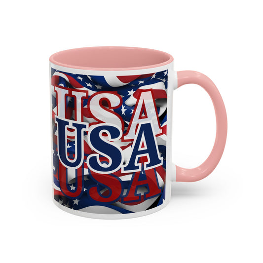 USA Blue font Center Patriot White Accent Mug by theGreenDragonTavern.shop