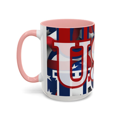 USA! USA! USA White font Patriot Red Accent Mug by theGreenDragonTavern.shop