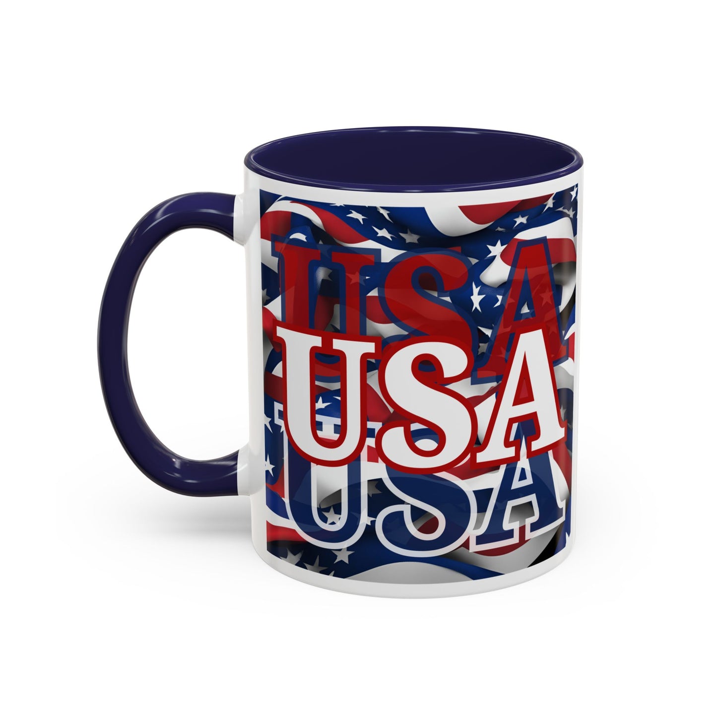 USA White font Center Patriot White Accent Mug by theGreenDragonTavern.shop