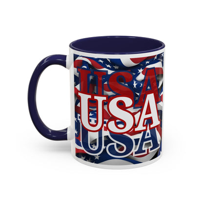 USA White font Center Patriot White Accent Mug by theGreenDragonTavern.shop
