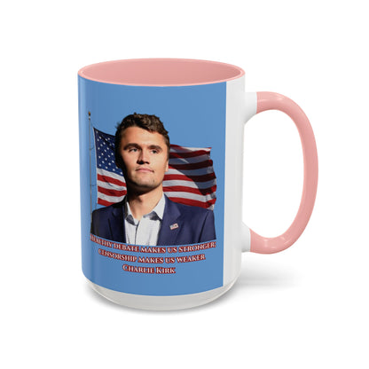 Charlie Kirk, Healthy Debate Light Blue Accent Mug by theGreenDragonTavern.shop