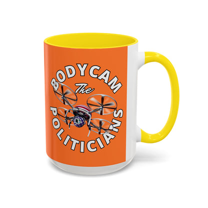 Bodycam the Politicians Drone Orange Accent Mug by theGreenDragonTavern.shop