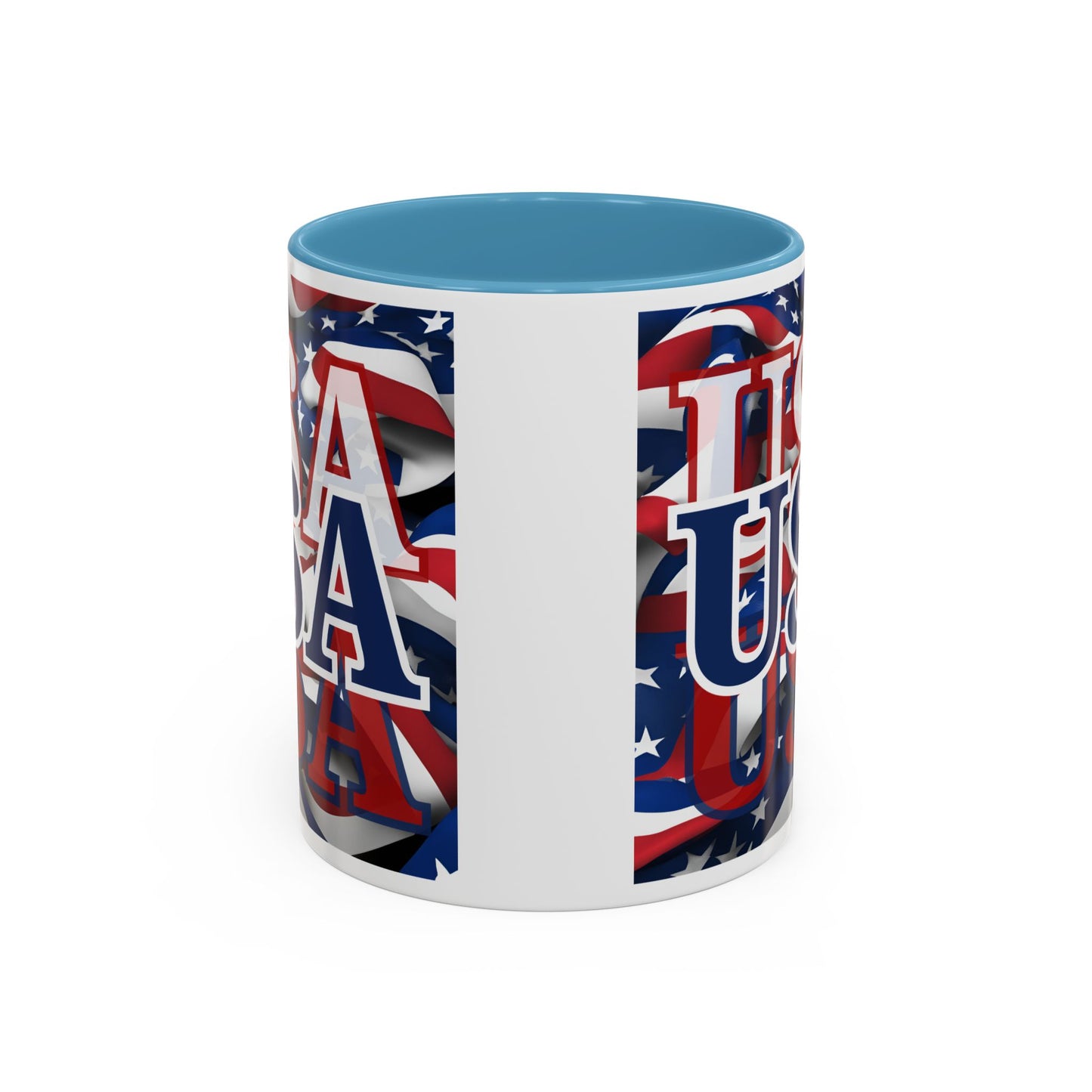 USA Blue font Center Patriot White Accent Mug by theGreenDragonTavern.shop