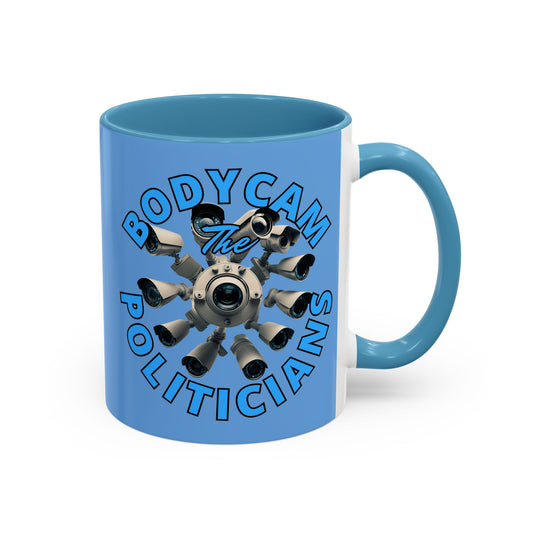 Bodycam the Politicians Cameras Blue Accent Mug by theGreenDragonTavern.shop