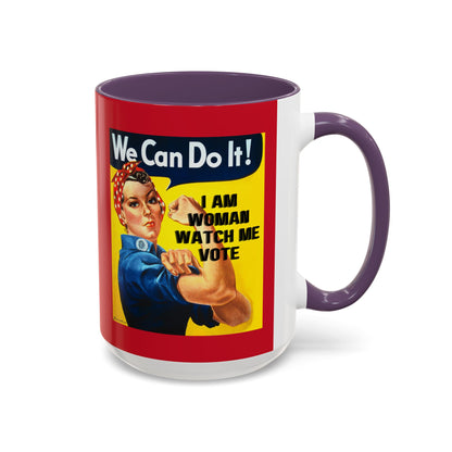 I Am Woman Watch Me Vote Rosie Red Accent Mug by theGreenDragonTavern.shop