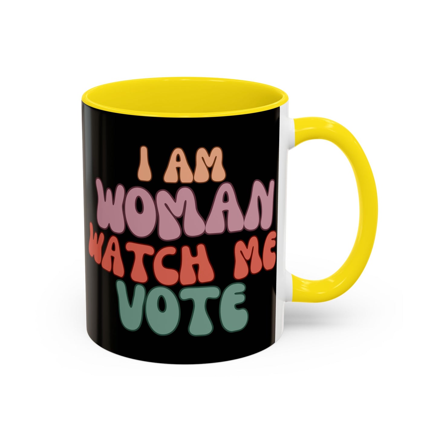 I Am Woman Watch Me Vote Black Accent Mug by theGreenDragonTavern.shop