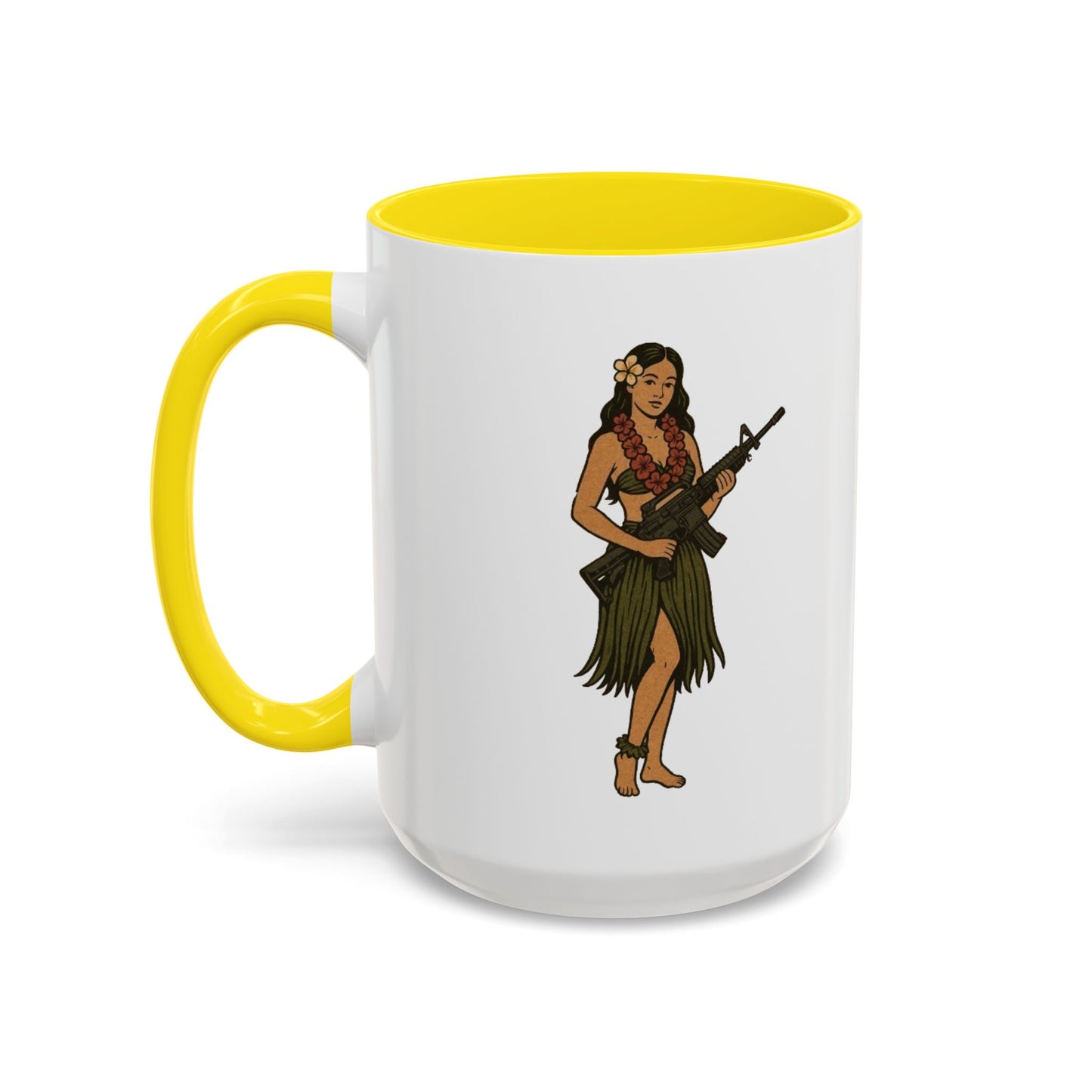 Hula Girl Packin' Heat White Accent Mug by theGreenDragonTavern.shop