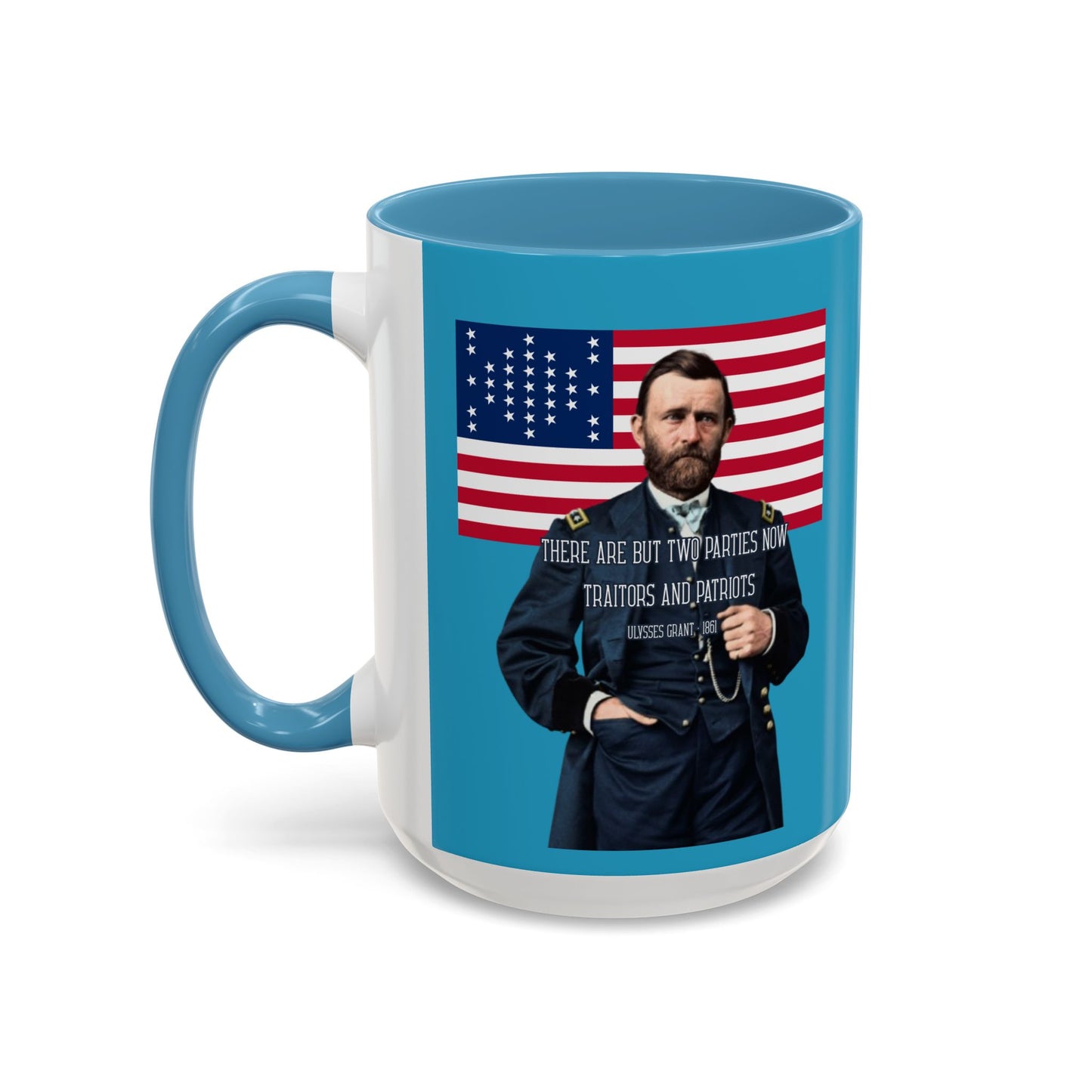 "Traitors and Patriots" Ulysses Grant Turquoise Accent Mug by theGreenDragonTavern.shop