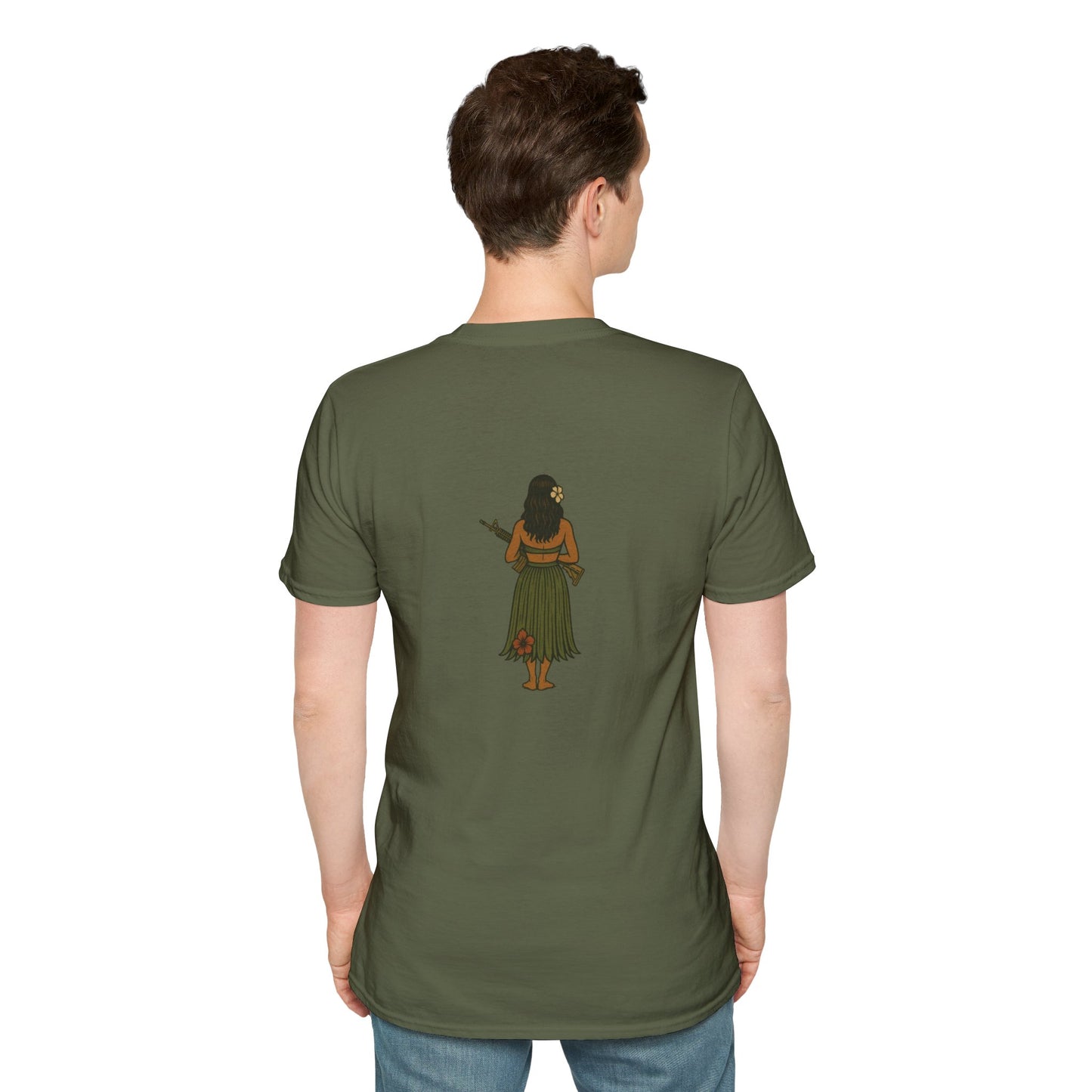 2-sided, Hula Girl Packin' Heat Dark colors Unisex T-Shirt by theGreenDragonTavern.shop
