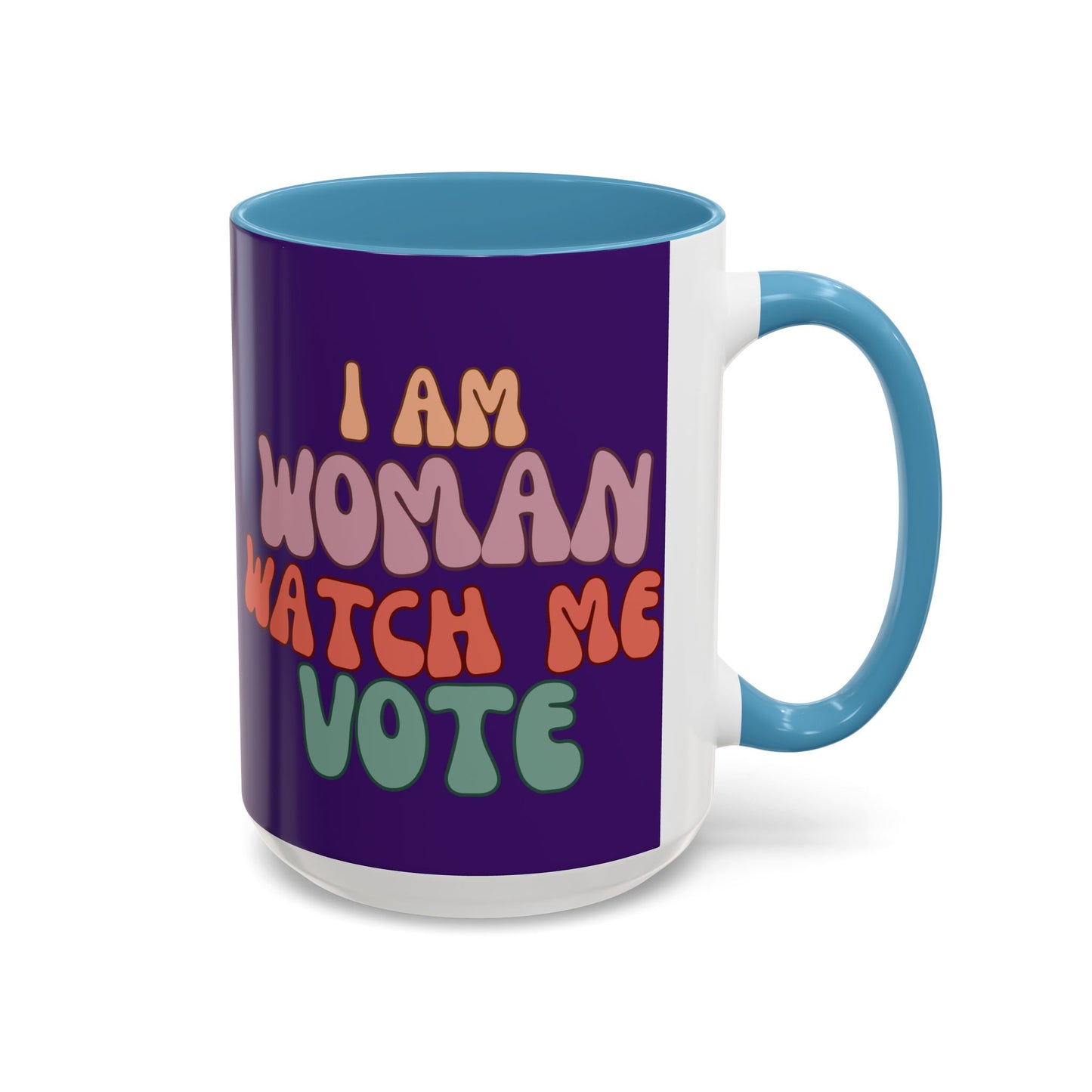 I Am Woman Watch Me Vote Dark Purple Accent Mug by theGreenDragonTavern.shop