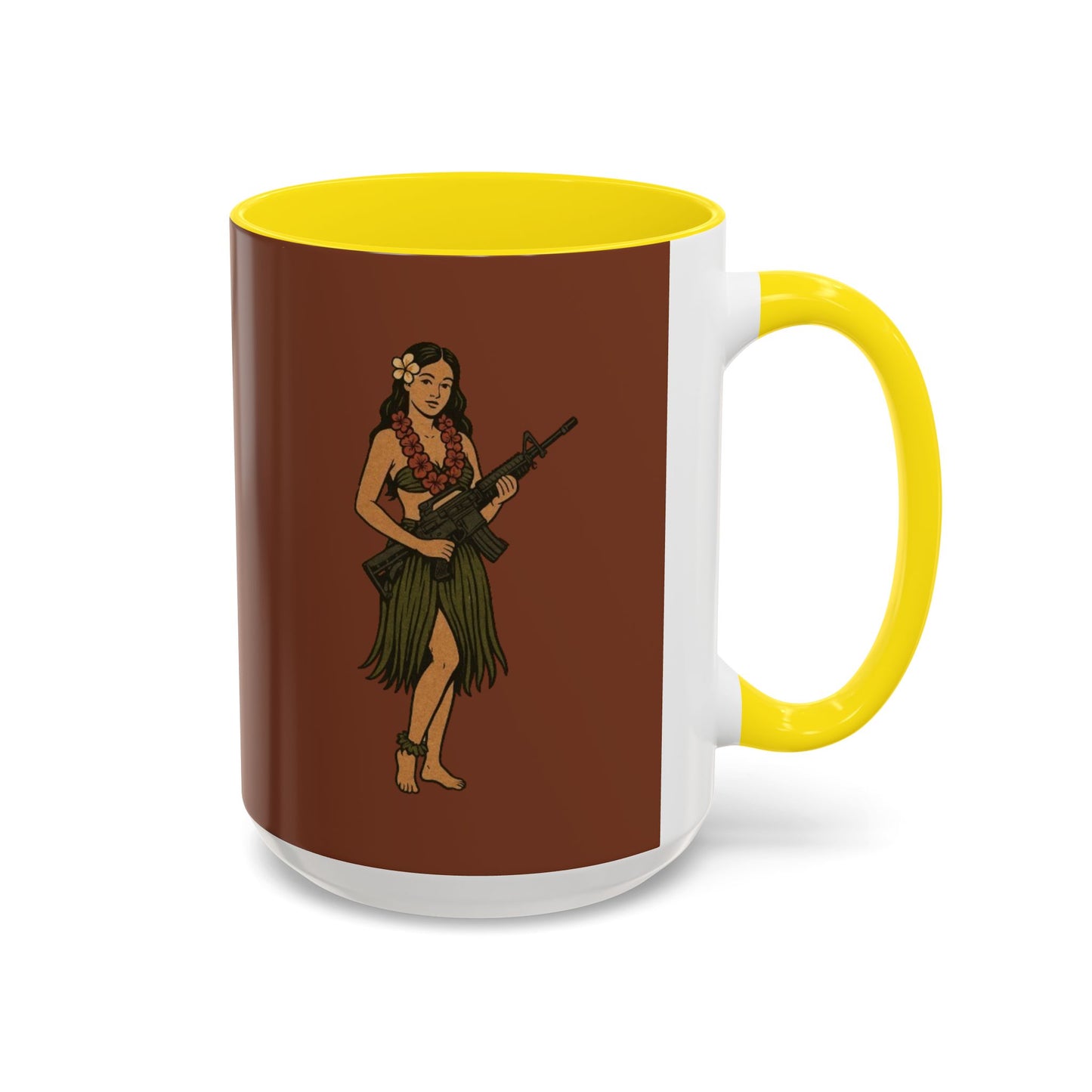 Hula Girl Packin' Heat Brown Accent Mug by theGreenDragonTavern.shop