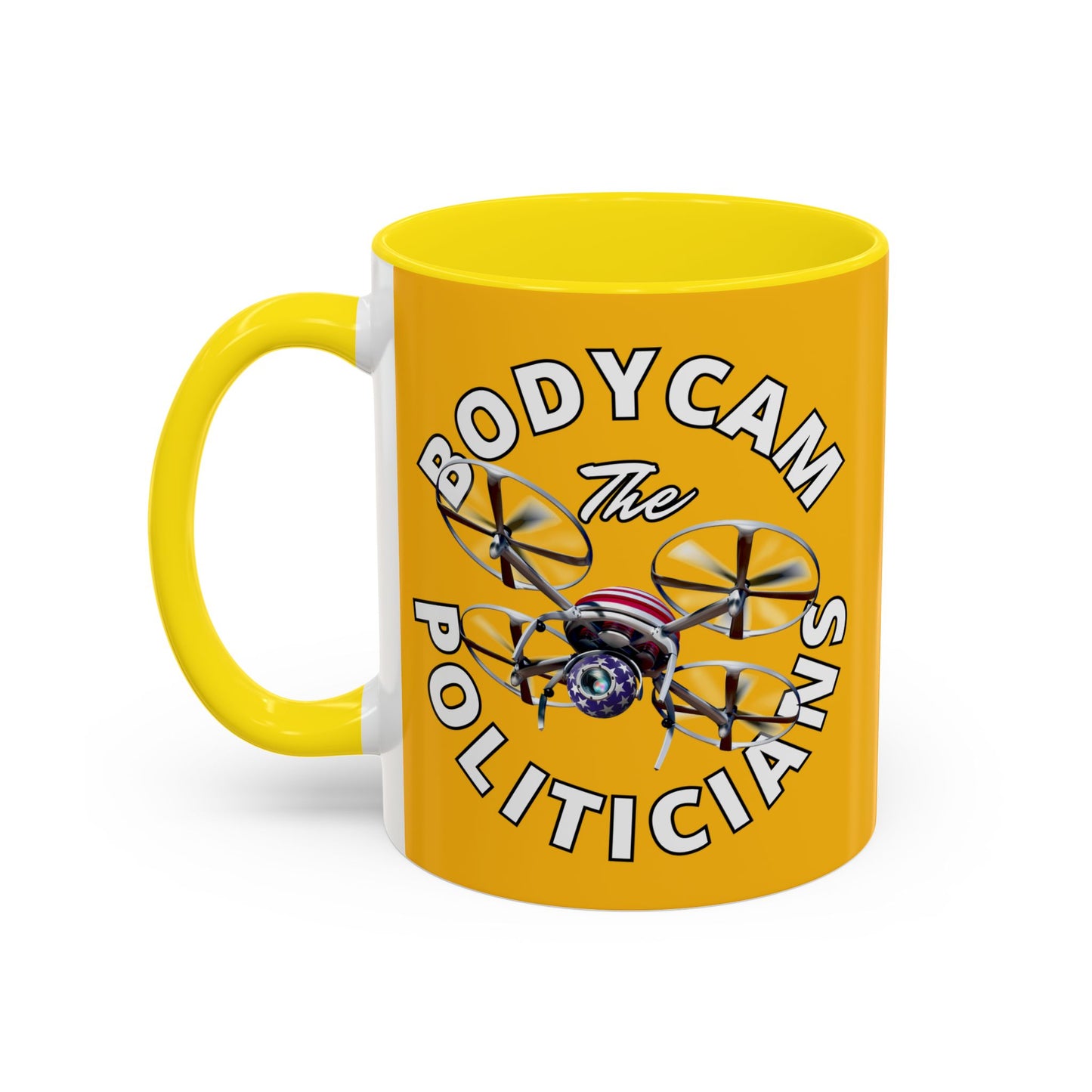 Bodycam the Politicians Drone Yellow Accent Mug by theGreenDragonTavern.shop
