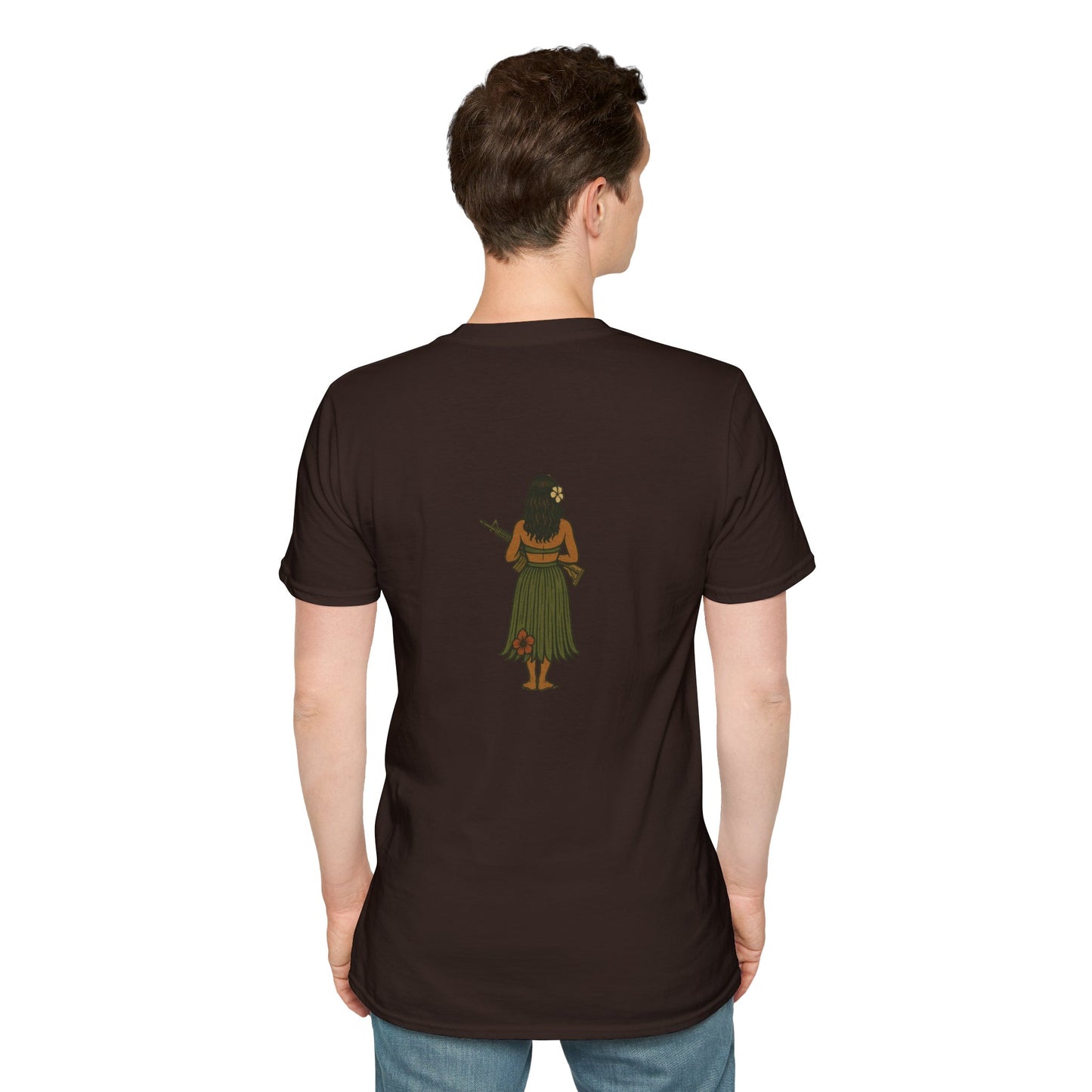 2-sided, Hula Girl Packin' Heat Dark colors Unisex T-Shirt by theGreenDragonTavern.shop