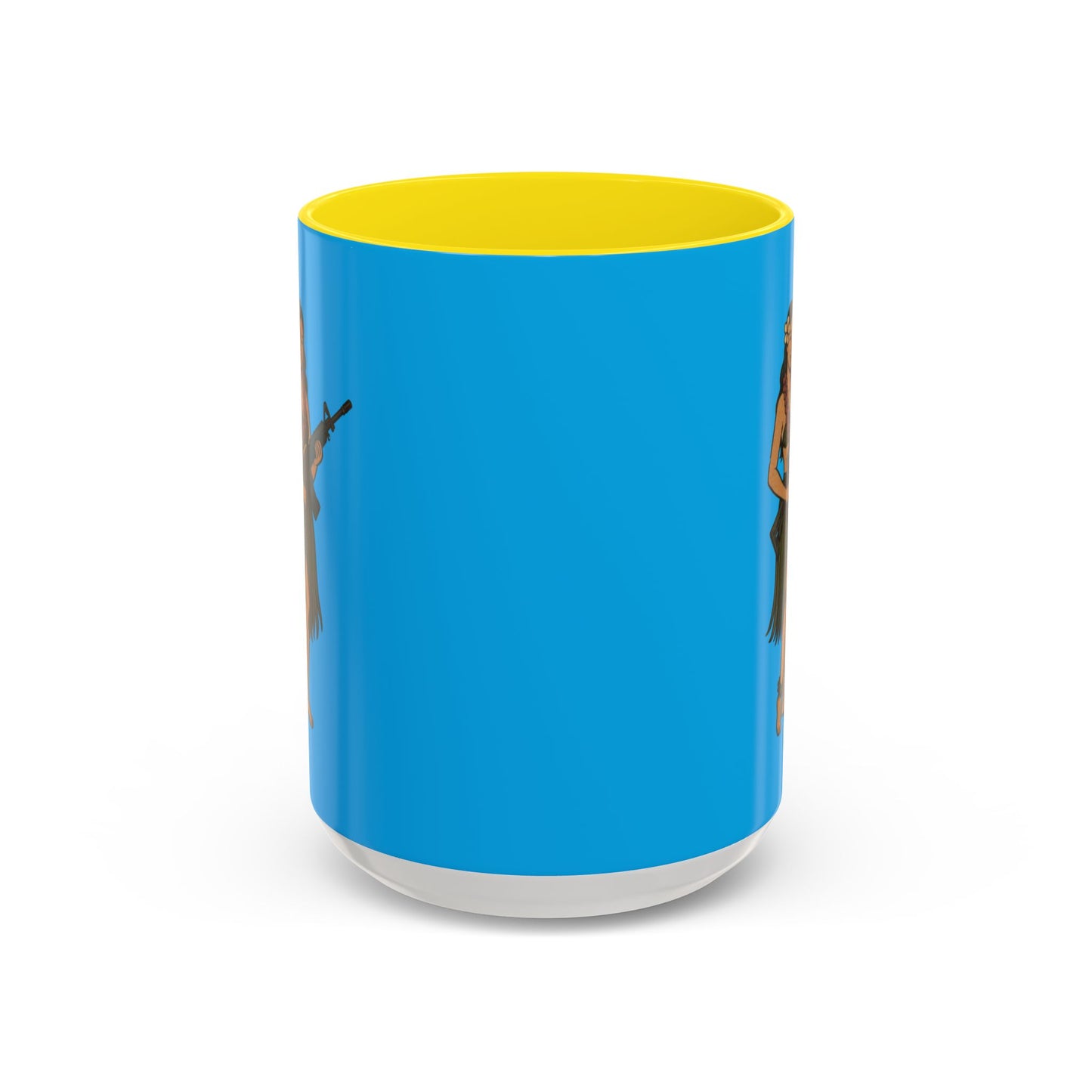 Hula Girl Packin' Heat Light Blue Accent Mug by theGreenDragonTavern.shop