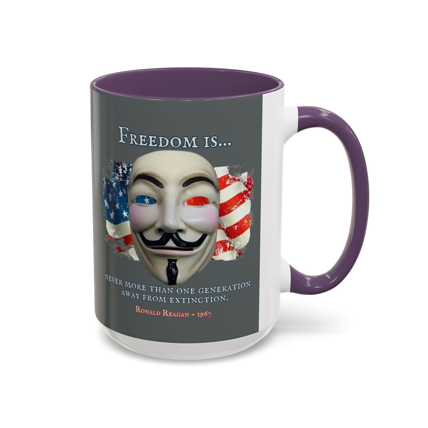 Ronald Reagan Freedom Vendetta Grey Accent Mug by theGreenDragonTavern.shop