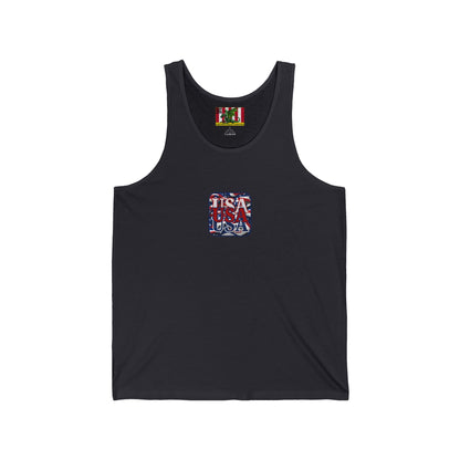 2-sided, RED White and Blue USA Patriot Unisex Jersey Tank Top by theGreenDragonTavern.shop