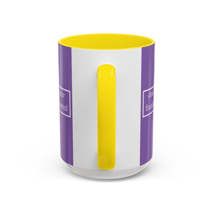 don't assume your freedoms are assured White font Light Purple Accent Mug by theGreenDragonTavern.shop