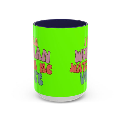 I Am Woman Watch Me Vote Light Green Accent Mug by theGreenDragonTavern.shop