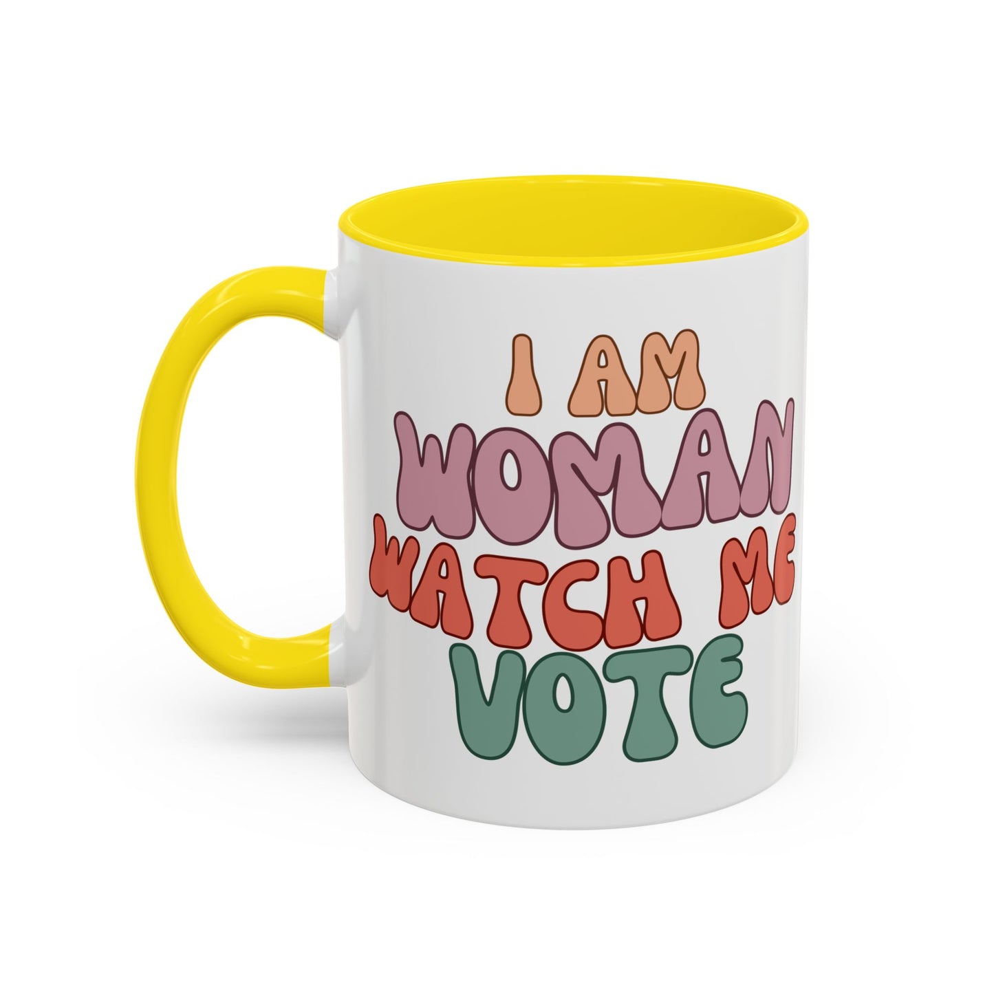 I Am Woman Watch Me Vote White Accent Mug by theGreenDragonTavern.shop